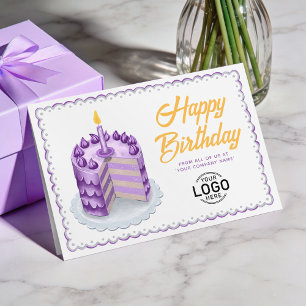 Logo Purple Grey Vintage Cake Business Birthday Card