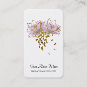 *~* Logo QR AP32 Pink Lotus Butterfly Flower Zen Business Card