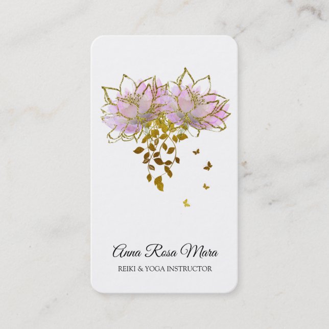 *~* Logo QR AP32  Pink Lotus Butterfly  Flower Zen Business Card (Front)