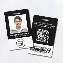 Logo QR Bar Codes Black Employee Photo ID Badge