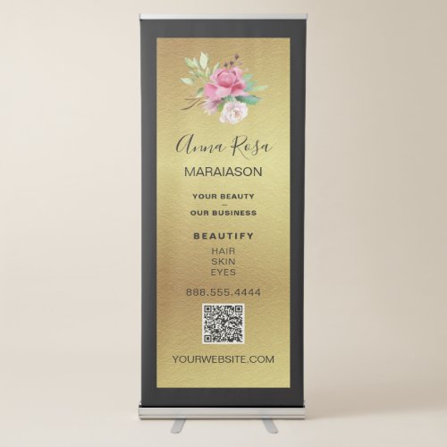  LOGO QR Black Pink Gold Foil Store Shop Retractable Banner