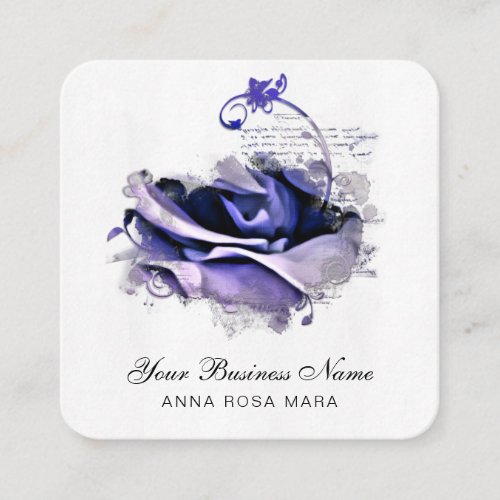  Logo QR Blue Lavender Rose Floral Flower Square Business Card