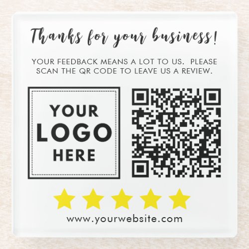 Logo QR business review professional Glass Coaster