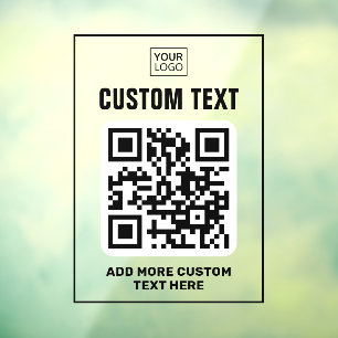 Logo, QR code and custom text black and clear Window Cling