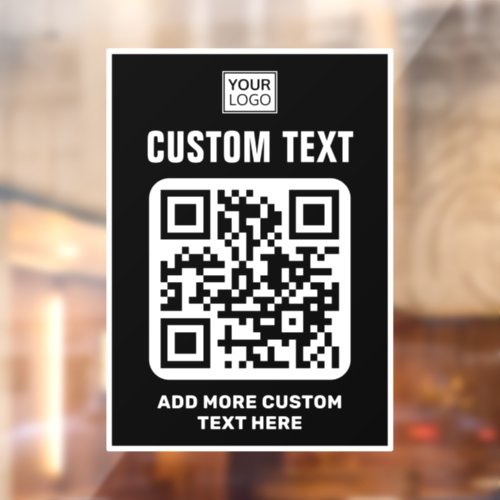 Logo QR code and custom text black and white Window Cling