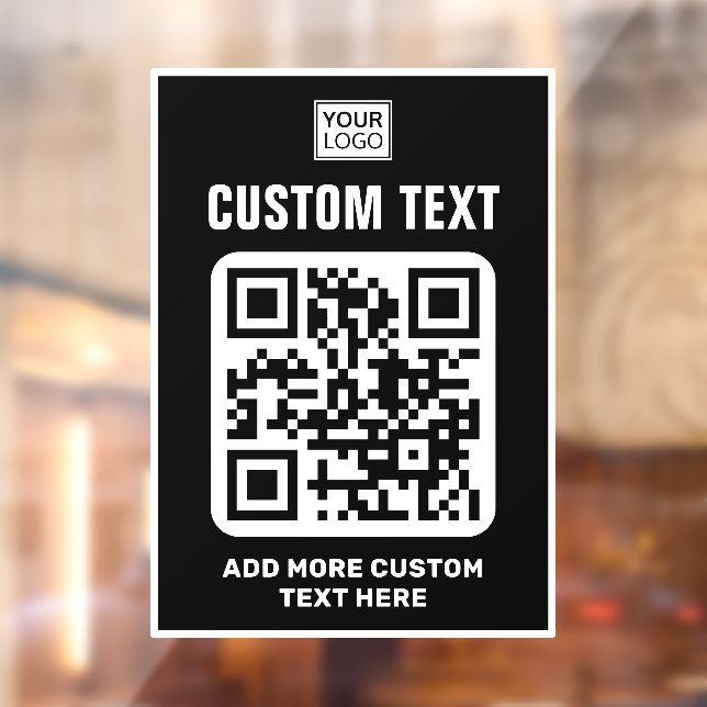 Logo, QR code and custom text black and white Window Cling (Sheet 2)