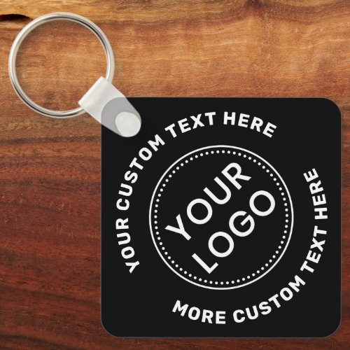 Logo QR code and custom text double sided black Keychain