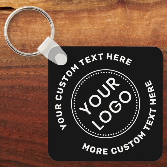 Logo, QR code and custom text double sided black Keychain (Front)