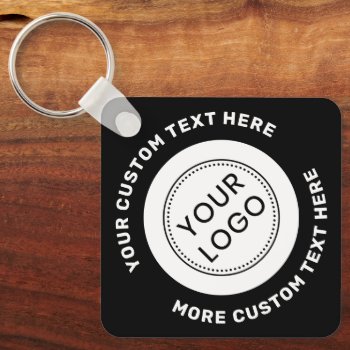 Logo  Qr Code And Custom Text Double Sided Black Keychain by PerfectlyCustom at Zazzle
