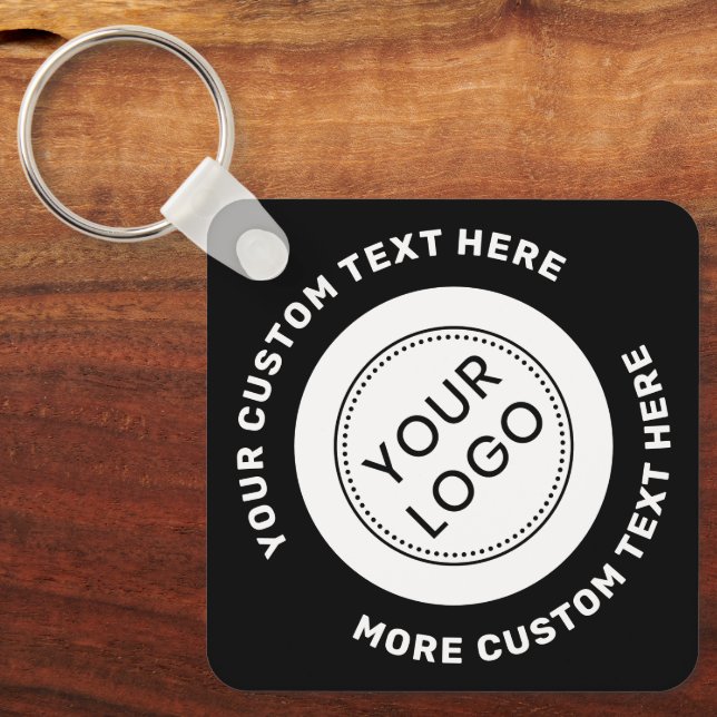 Logo, QR code and custom text double sided black Keychain (Front)