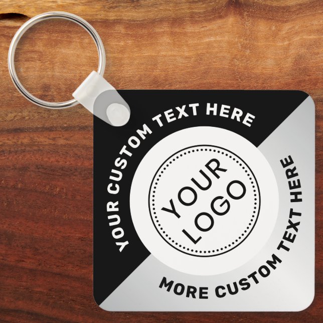 Logo QR code and text black gray gradient Keychain (Front)