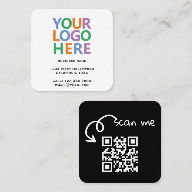 Logo QR Code and Text Custom Personalized Square Business Card (Front/Back)
