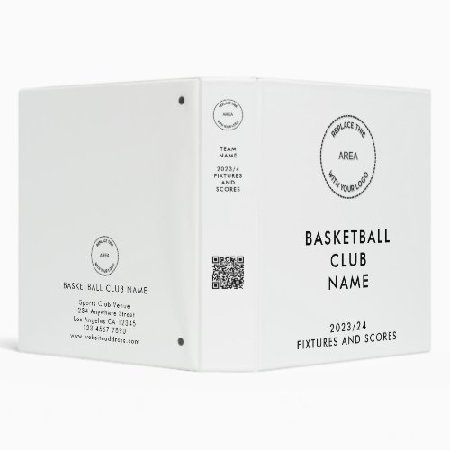 Logo QR code Basketball Club Any Color Fixtures  3 Ring Binder