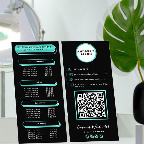 Logo  QR Code Beauty Salon Services Menu Teal