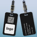 Logo QR Code Black Business Promotional Luggage Tag<br><div class="desc">Simple logo and QR Code design for your business. Replace the logo, QR code destination URL and name and address details with your own - or leave the back blank. Change the background color in the design tool to customize. Ideal for as a promotional item to give to clients, customers...</div>