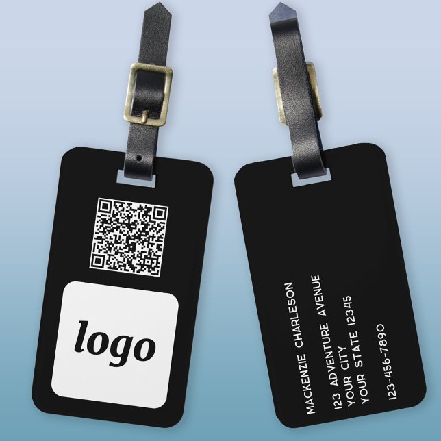 Logo QR Code Black Business Promotional Luggage Tag (Logo QR code with custom text business promotional luggage tag)