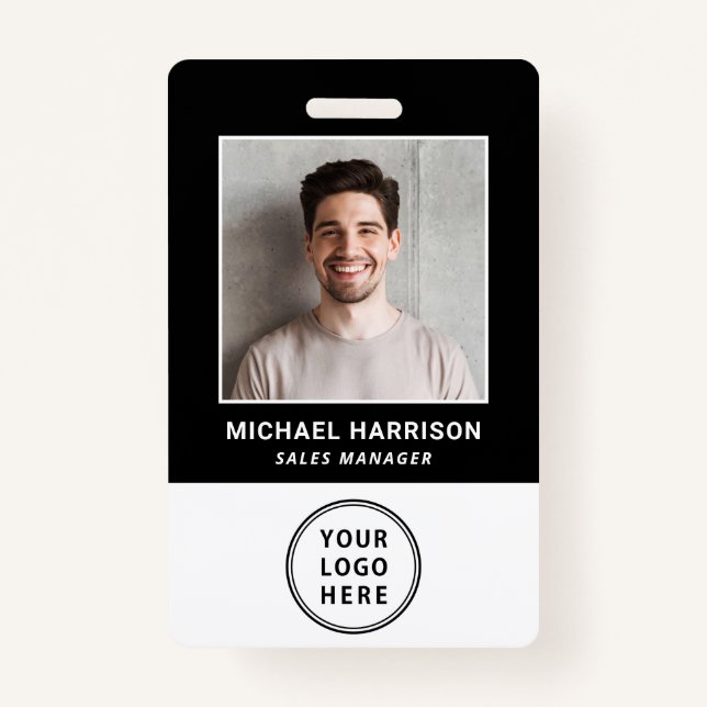 Logo QR Code Black Employee Photo ID Badge (Front)