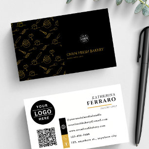 Logo QR Code Black Gold Bakery  Business Card