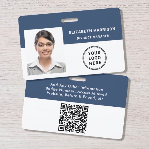 Logo QR Code Blue Photo Employee ID Badge