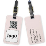 Logo QR Code Blush Pink Business Promotional Luggage Tag<br><div class="desc">Simple logo and QR Code design for your business. Replace the logo, QR code destination URL and name and address details with your own - or leave the back blank. Change the background color in the design tool to customize. Ideal for as a promotional item to give to clients, customers...</div>