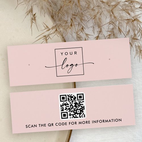 Logo QR code blush pink stud earring display card