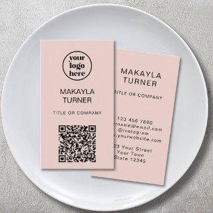 Logo QR Code Business Blush Pink Professional Card