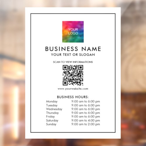 Logo QR Code Business Hours Simple And Minimalist Window Cling