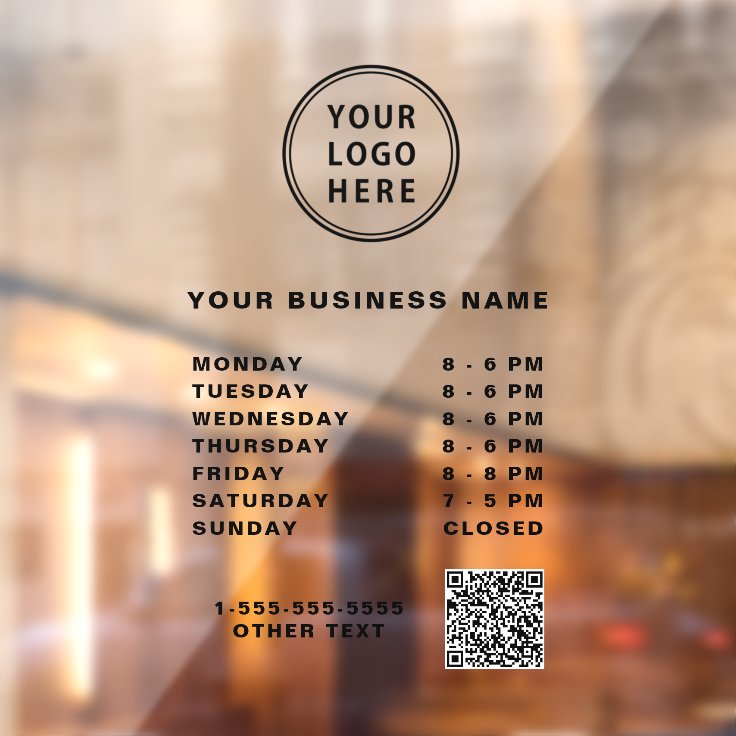 logo-qr-code-business-hours-window-cling-zazzle