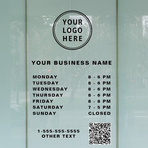 Logo QR Code Business Hours Window Cling