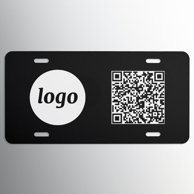 Logo QR Code Business Promotional Black License Plate (Simple logo QR code website business branding promotional black license plate cover)