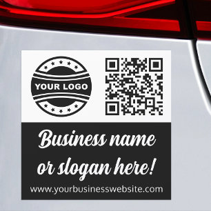 Logo & QR Code Business Promotional Black White Car Magnet