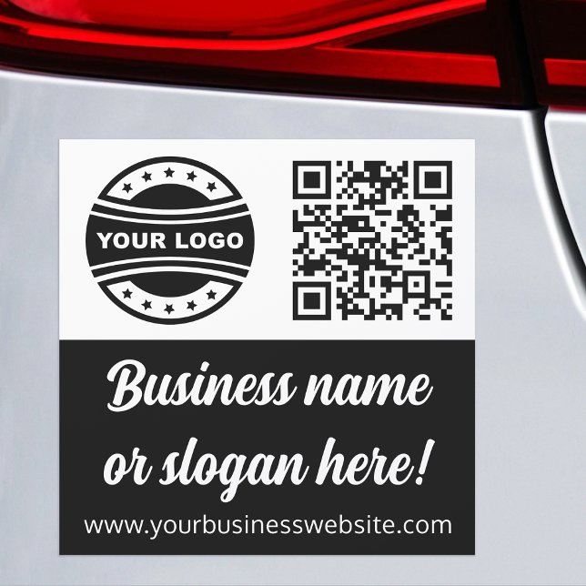 Logo & QR Code Business Promotional Black White Car Magnet (Creator Uploaded)