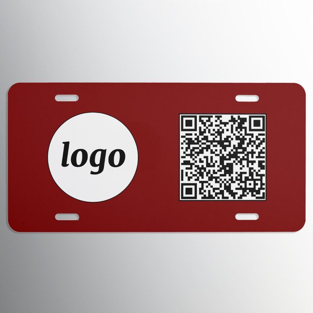 Logo QR Code Business Promotional Burgundy Red License Plate (Simple logo QR code website business branding promotional license plate cover in burgundy red)