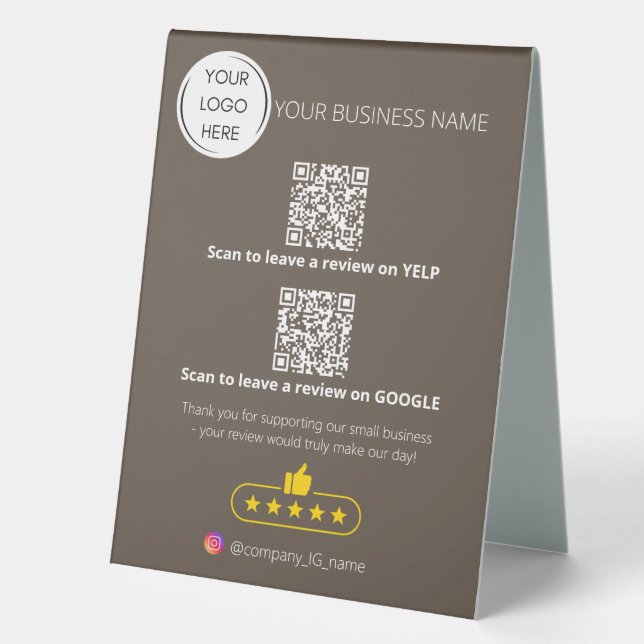 Logo QR code business review GOOGLE and YELP  Table Tent (Front)