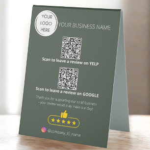 Logo QR code business review GOOGLE and YELP  Table Tent