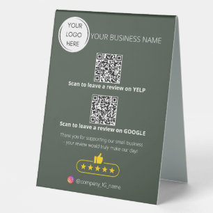 Logo QR code business review GOOGLE and YELP Table Tent