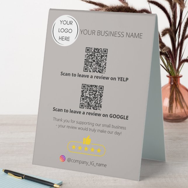 Logo QR code business review GOOGLE and YELP  Table Tent (In SItu (Table))