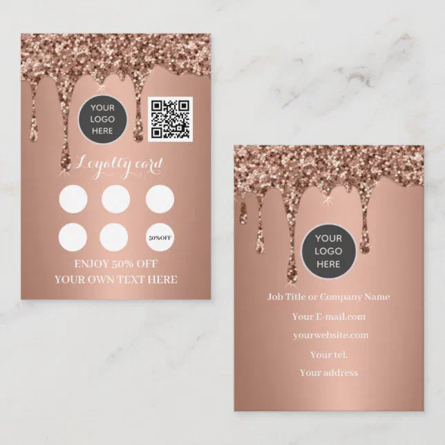 Reward Design Qr Code Logo QR Code Business Reward Punch Rose Gold Loyalty Card | Zazzle