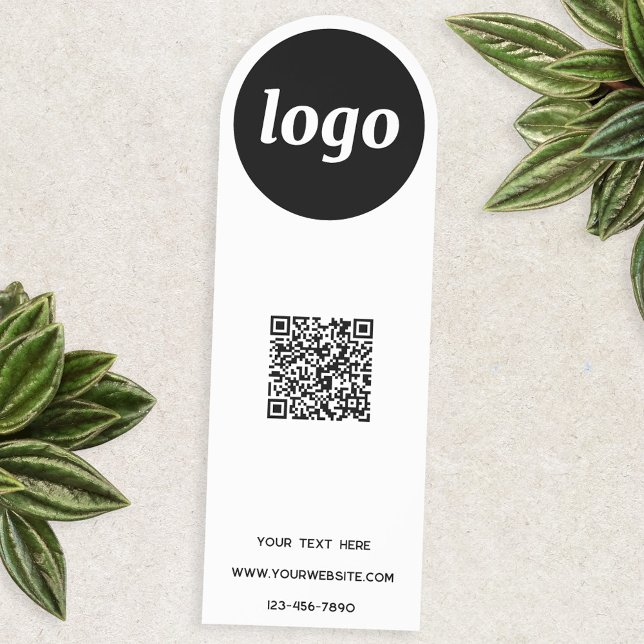 Logo QR Code Custom Text Business Promotional Bookmarks (Simple logo with QR code and custom text business branding promotional bookmark)