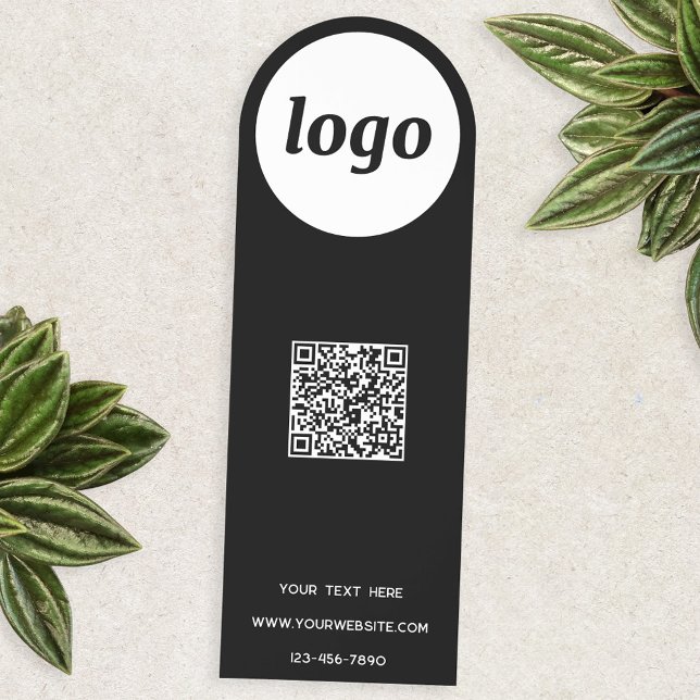 Logo QR Code Custom Text Business Promotional Bookmarks (Simple logo with QR code and custom text business branding promotional bookmark)