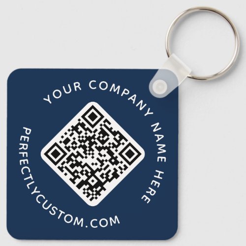 Logo QR code custom text double sided dark blue Keychain