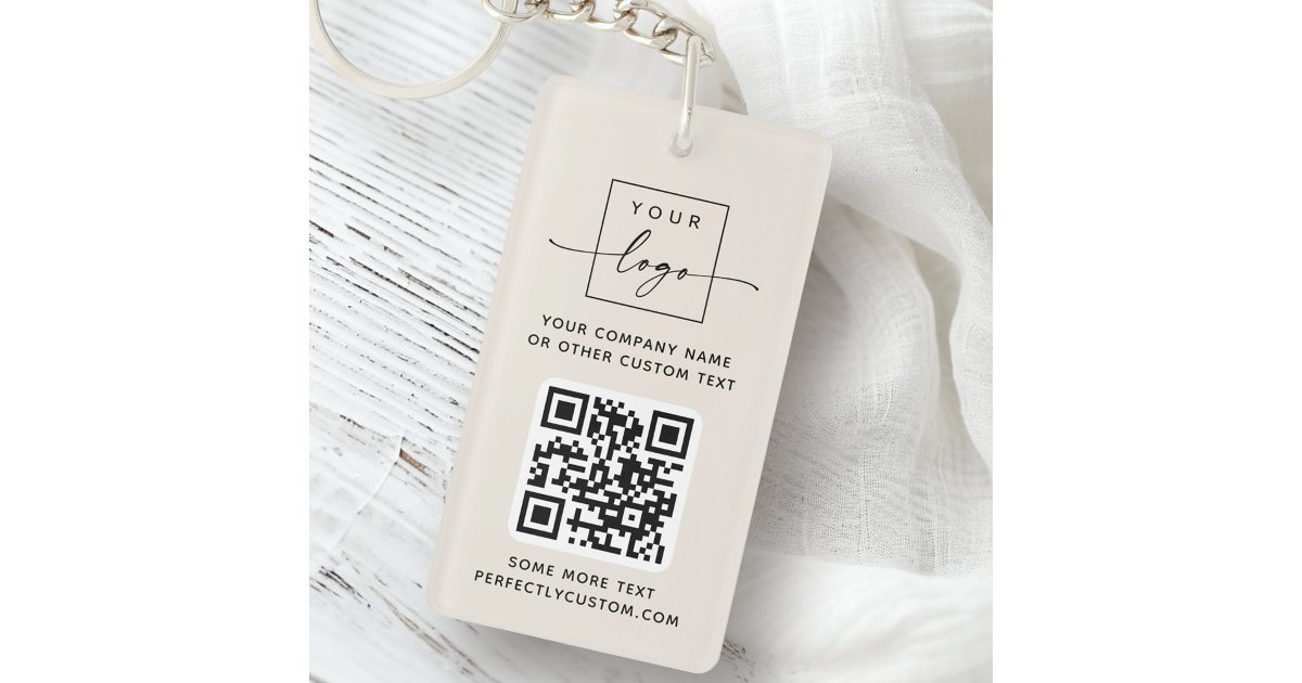 Ivory Keychain Logo QR code custom text ivory Keychain | Zazzle