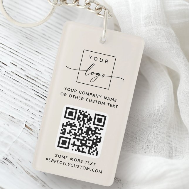 Logo QR code custom text ivory Keychain (Logo QR code custom text ivory Keychain)