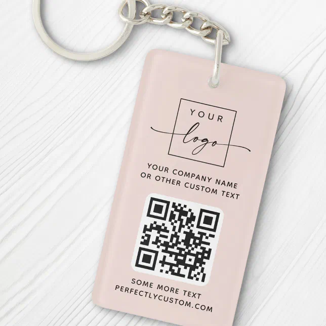 Logo QR code custom text light blush pink Keychain | Zazzle
