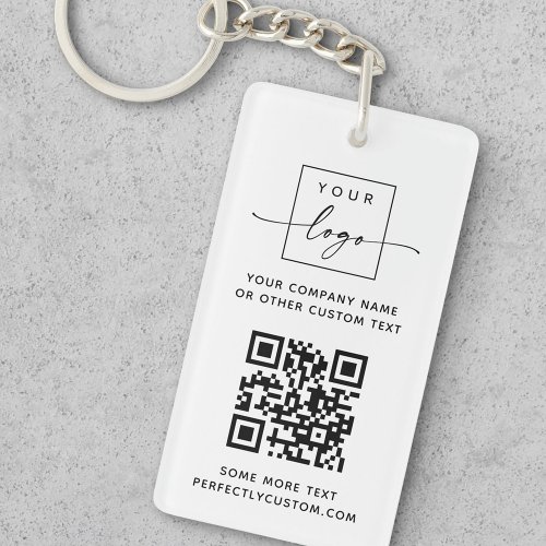 Logo QR code custom text white or any color Keychain