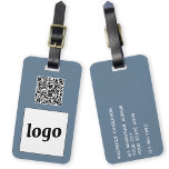 Logo QR Code Dusty Blue Gray Business Promotional Luggage Tag<br><div class="desc">Simple logo and QR Code design for your business. Replace the logo, QR code destination URL and name and address details with your own - or leave the back blank. Change the background color from dusty blue gray in the design tool to customize. Ideal for as a promotional item to...</div>