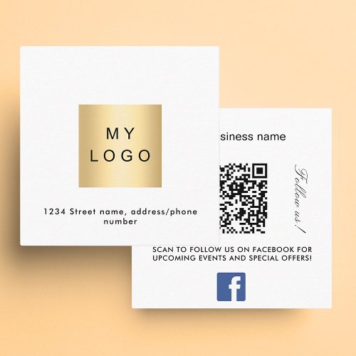 Logo QR code Facebook follow us white premium Square Business Card