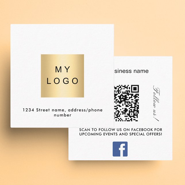 Logo QR code Facebook follow us white premium Square Business Card (Creator Uploaded)