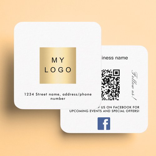 Logo QR code Facebook follow us white Square Business Card