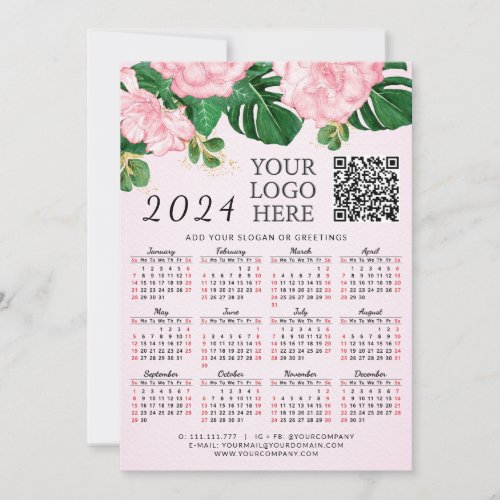  Logo QR Code Floral Pink 2024 Calendar Your Card